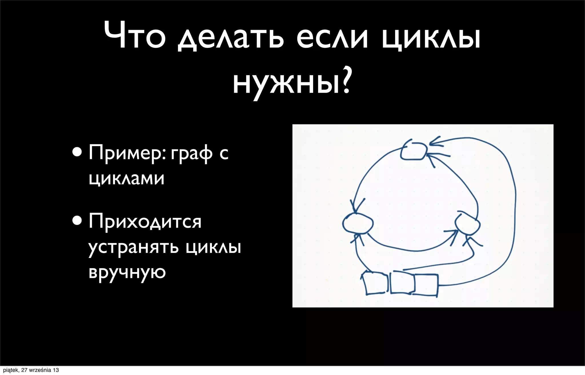 Что делать если циклы
нужны?
• Пример: граф с
циклами

• Приходится

устранять циклы
вручную

piątek, 27 września 13

 