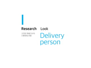 Research
고객과 택배기사의
소통방법 관찰

Look

Delivery
person

 
