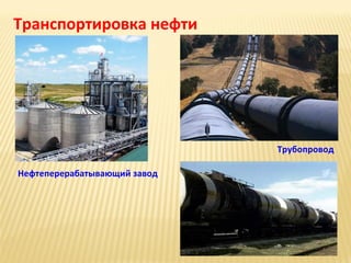 Транспортировка нефти

Трубопровод
Нефтеперерабатывающий завод

 
