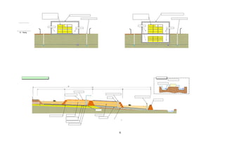 必要に応じた遮へい効果及
び耐久性を有する貯蔵容
器（専用ドラム缶等）

廃棄物貯蔵施設
適用地形・地質
丘陵地
台地

ＲＣ造等遮へい効果を有する建屋

必要に応じた遮へい効果及
び耐久性を有する貯蔵容器
（専用ドラム缶等）

ＲＣ造等遮へい効果を有する建屋
地下水モニタリング設備

地下水モニタリング設備

管理点検廊

管理点検廊

管理点検廊

管理点検廊

放射性セシウム濃度
10万Bq/kg超

【 泥岩層等 】

【 泥岩層等 】

１区画：貯蔵時，２区画：搬入作業時

貯 蔵 時
水処理施設
調整設備
土壌貯蔵施設＜Ⅱ型Bタイプ＞
２区画

※

土壌貯蔵施設＜Ⅰ型＞
１区画

１区画

２区画

河川
p

覆土・遮水工等
水質モニタリング設備

排水縦孔（有孔管）

※ 調整設備へ
覆土

水質モニタリング設備
貯留構造物

土 壌 等

【 沖積層等 】
【 砂泥互層
等 】

p

土 壌 等

釜場排水（仮設）
※水処理施設へ
土 壌 等

【 泥岩層等 】

河川
河川

河川へ
（放射性物質の監視）

地下水集排水管

排 水 層

排 水 層

集排水管

遮水工等
（難透水性土壌層）

地盤改良（重機施工性の確保)*

保有水等集排水管

＊底部：沖積層の場合は、重機施工性の確保のために地盤改良（１ｍ程度）を行う。泥岩層等の場合はそのまま。

浸出液集水ピット

図

土壌貯蔵施設（Ⅰ型・Ⅱ型Bタイプ）の構造断面図イメージ

 