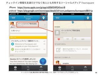 チェックイン情報を友達だけでなく他人とも共有するソーシャルメディア Foursquare

iPhone https://itunes.apple.com/jp/app/id306934924?mt=8
android https://play.google.com/store/apps/details?id=com.joelapenna.foursquared&hl=ja

イーンスパイア(株) 横田秀珠の著作権を尊重しつつ、是非ノウハウはシェアして行きましょう。

44

 