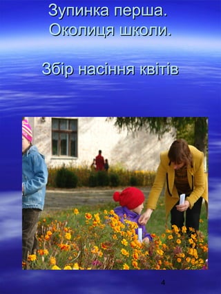Зупинка перша.
Околиця школи.
Збір насіння квітів

4

 
