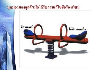 มุมมองของลูกค้ าเมือได้ รับการแก้ไขข้ อร้ องเรียน
่

มีความพอใจ

ไม่ มีความพอใจ

 