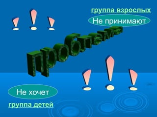 группа взрослых

Не принимают

Не хочет
группа детей

 