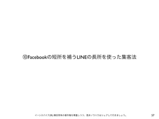 ⑩Facebookの短所を補うLINEの長所を使った集客法

イーンスパイア(株) 横田秀珠の著作権を尊重しつつ、是非ノウハウはシェアして行きましょう。

57

 