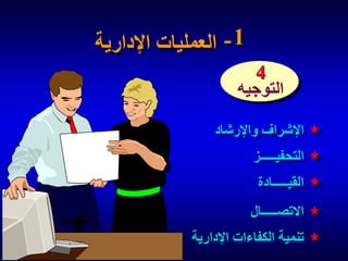 ‫1-‬
‫العمليات اإلدارية‬
‫4‬
‫التوجيه‬
‫اإلشراف واإلرشاد‬
‫التحفيـــــز‬
‫القيـــــادة‬

‫االتصـــــال‬
‫تنمية الكفاءات اإلدارية‬

 