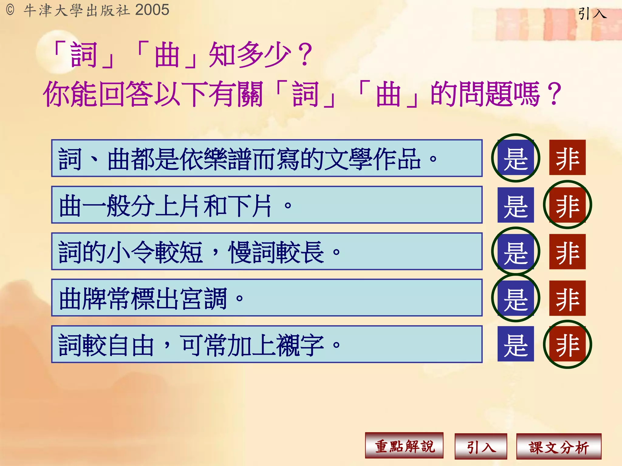 第三組詞句︰
描寫景物︰故國華美的宮殿依舊
所生之情︰對紅顏已老，人面全非而感
慨。

借景抒情

 