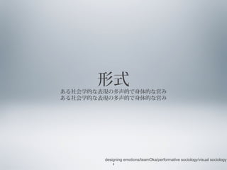 形式

ある社会学的な表現の多声的で身体的な営み
ある社会学的な表現の多声的で身体的な営み

designing emotions/teamOka/performative sociology/visual sociology
3

 