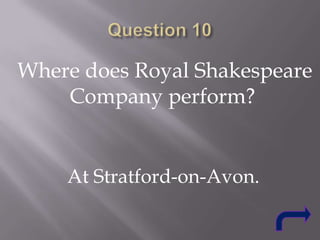 Where does Royal Shakespeare
Company perform?

At Stratford-on-Avon.

 