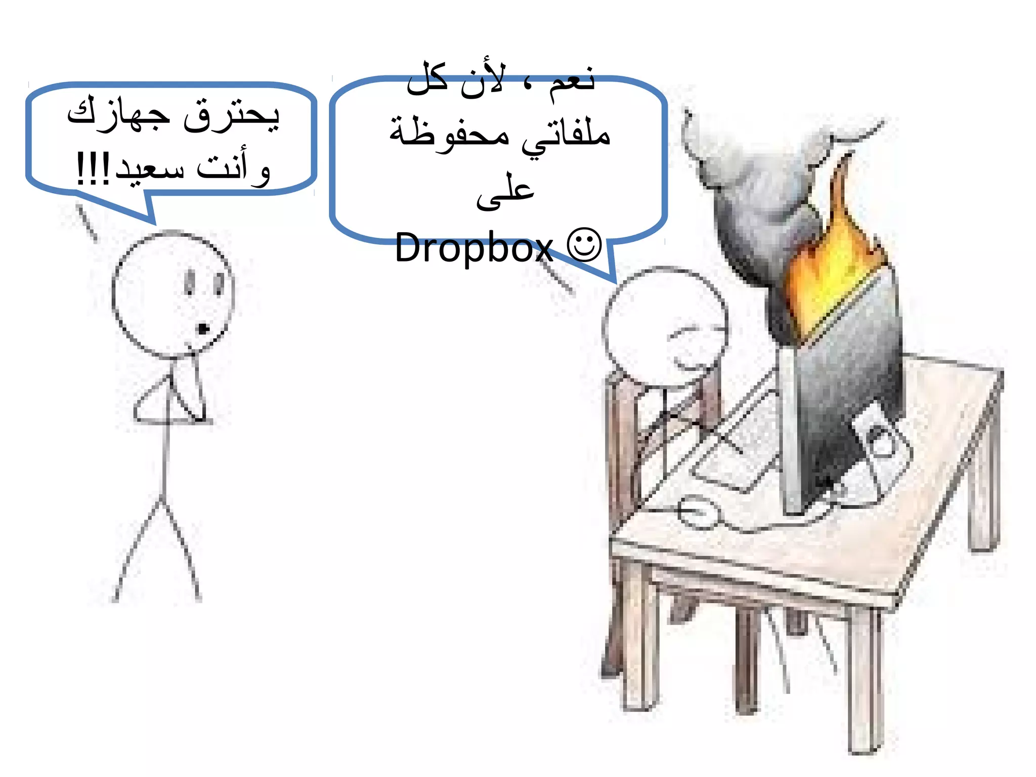 ‫نعم ، ل ن كل‬
‫ملفاتي محفوظة‬
‫على‬
‫‪Dropbox ‬‬

‫يحترق جهازك‬
‫وأنت سعيد!!!‬

 