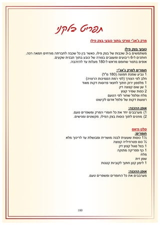 ‫תפריט בלקני‬
‫מרק ג'אג'י טורקי בתוך כובעי בצק פילו‬
‫כובעי בצק פילו‬
‫משתמשים ב-8 שכבות של בצק פילו, כאשר בין כל שכבה לחברתה מורחים חמאה רכה.‬
‫חותכים ל-6 ריבועים ומעצבים בצורה של כובע בתוך תבנית שקעים.‬
‫אופים בתנור שחומם מראש ל-132 מעלות עד להזהבה.‬
‫חומרים למרק ג'אג'י:‬
‫2 גביע שמנת חמוצה (132 מ"ל)‬
‫חלב לפי הצורך (לפי רמת הסמיכות הרצויה)‬
‫2 מלפפון ירוק חתוך לחצאי פרוסות דקות מאוד‬
‫2 שן שום קצוצה דק‬
‫1 כפות שמיר קצוץ‬
‫מלח ופלפל שחור לפי הטעם‬
‫רצועות דקות של פלפל אדום לקישוט‬
‫אופן ההכנה:‬
‫2) מערבבים יחד את כל חומרי המרק ומשפרים טעם.‬
‫1) מוזגים לתוך כוסות בצק הפילו, מקשטים ומגישים.‬
‫סלט פיאס‬
‫חומרים:‬
‫½2 כוסות שעועית לבנה מושרית ומבושלת עד לריכוך מלא‬
‫½ כוס פטרוזיליה קצוצה‬
‫2 בצל סגול קצוץ דק‬
‫2 כף פפריקה מתוקה‬
‫מלח‬
‫שמן זית‬
‫2 לימון קטן חתוך לקוביות קטנות‬
‫אופן ההכנה:‬
‫מערבבים את כל החומרים ומשפרים טעם.‬

‫110‬

 