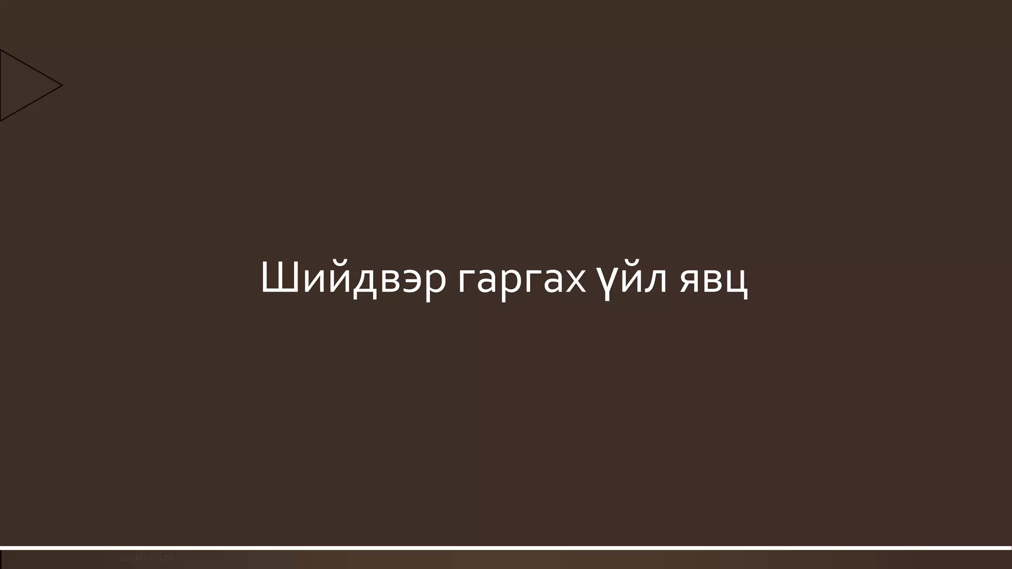 Шийдвэр гаргах үйл явц

GGCM CO.,LTD

 