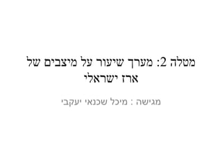 ‫מטלה 2: מערך שיעור על מיצבים של‬
‫ארז ישראלי‬
‫מגישה : מיכל שכנאי יעקבי‬

 