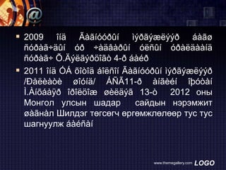  2009

îíä Ãàãíóóðûí ìýðãýæëýýð áàãø
ñóðàã÷äûí óð ÷àäâàðûí óëñûí óðàëäààíä
ñóðàã÷ Õ.Äýëãýðöîãò 4-ð áàéð
 2011 îíä ÓÁ õîòîä áîëñîí Ãàãíóóðûí ìýðãýæëýýð
/Ðåëèàòè øîóíä/ ÁÑÃ11-ð àíãèéí îþóòàí
Ì.Àíõáàÿð îðîëöîæ øèëäýã 13-ò 2012 оны
Монгол улсын шадар
сайдын нэрэмжит
øàãнàл Шилдэг төгсөгч өргөмжлөлөөр тус тус
шагнуулж áàéñàí

www.themegallery.com

LOGO

 