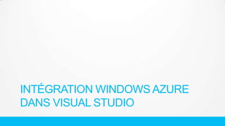 INTÉGRATION WINDOWS AZURE
DANS VISUAL STUDIO

 