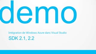 Intégration de Windows Azure dans Visual Studio

SDK 2.1, 2.2

 