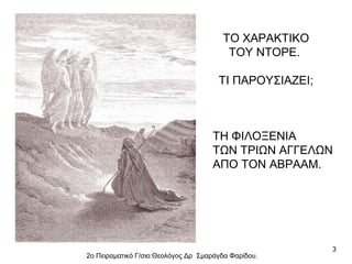 ΤΟ ΧΑΡΑΚΤΙΚΟ
ΤΟΥ ΝΤΟΡΕ.
ΤΙ ΠΑΡΟΥΣΙΑΖΕΙ;

ΤΗ ΦΙΛΟΞΕΝΙΑ
ΤΩΝ ΤΡΙΩΝ ΑΓΓΕΛΩΝ
ΑΠΟ ΤΟΝ ΑΒΡΑΑΜ.

2ο Πειραματικό Γ/σιο:Θεολόγος Δρ Σμαράγδα Φαρίδου.

3

 