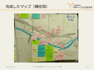 完成したマップ（鵜住居）

2013/12/13

⼦子どもの居場所づくりとコミュニティ形成

14

 