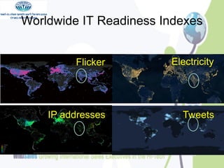 Worldwide IT Readiness Indexes
Flicker

Electricity

IP addresses

Tweets

 