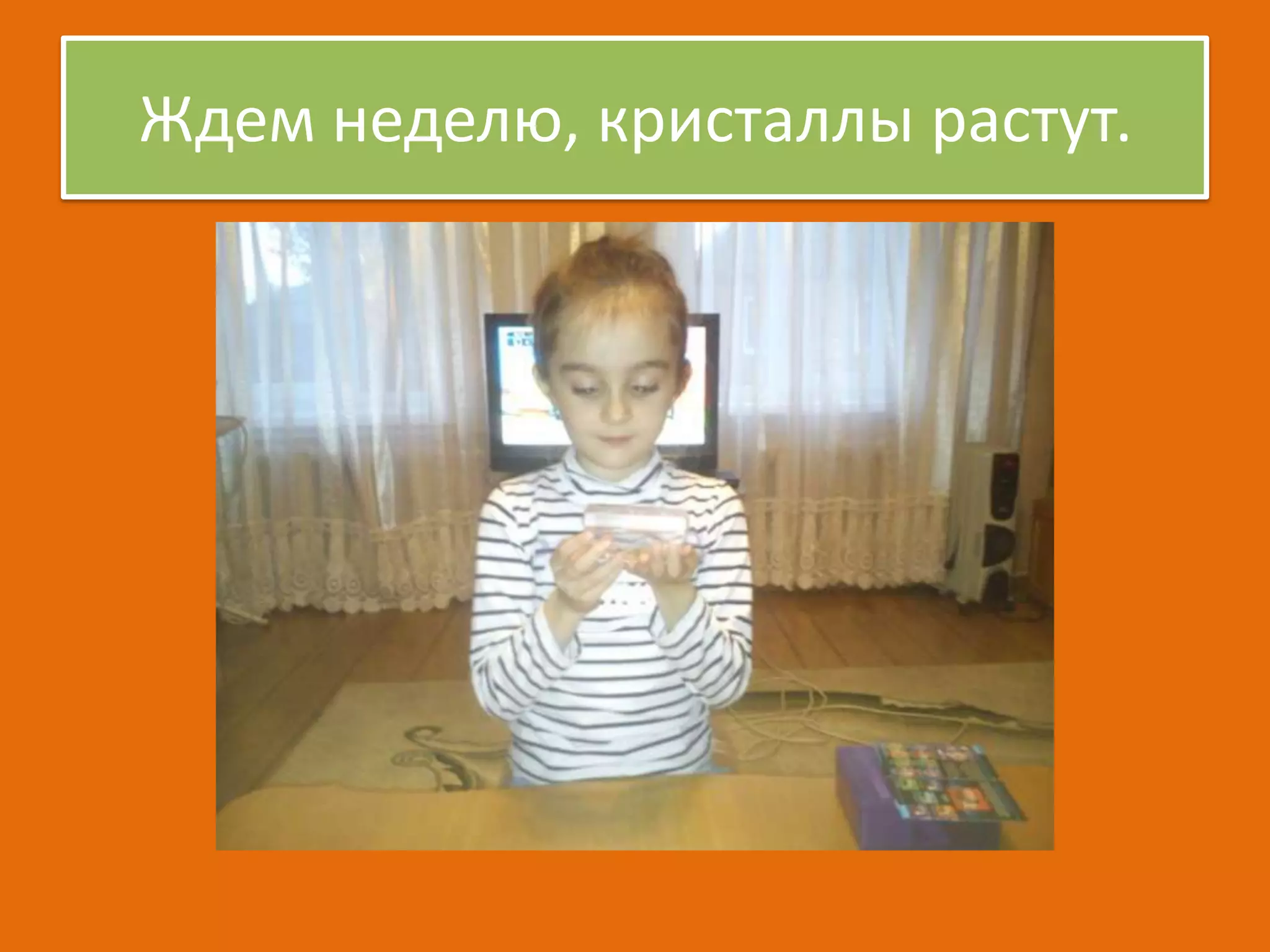 Ждем неделю, кристаллы растут.

 