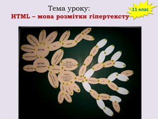 Тема уроку:
HTML – мова розмітки гіпертексту

11 клас

 