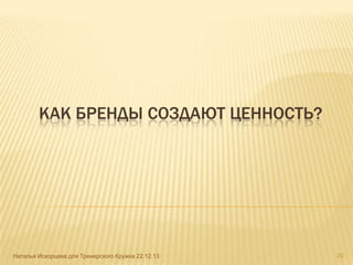КАК БРЕНДЫ СОЗДАЮТ ЦЕННОСТЬ?

Наталья Искорцева для Тренерского Кружка 22.12.13

20

 