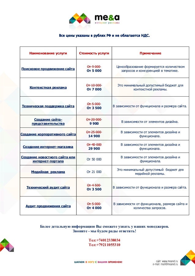 прайс лист наших услуг
