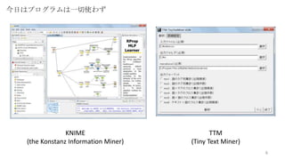 դϥץһʹ鷺

KNIME
(the Konstanz Information Miner)

TTM
(Tiny Text Miner)
6

 