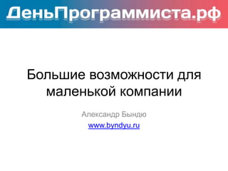Большие возможности для
маленькой компании
Александр Бындю
www.byndyu.ru

 