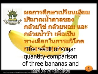 The result of sugar
quantity comparison
of three bananas and
make a choice

http://www.aboutg.net/aboutg2011/forum.php?mod=group&fid=141

1

 
