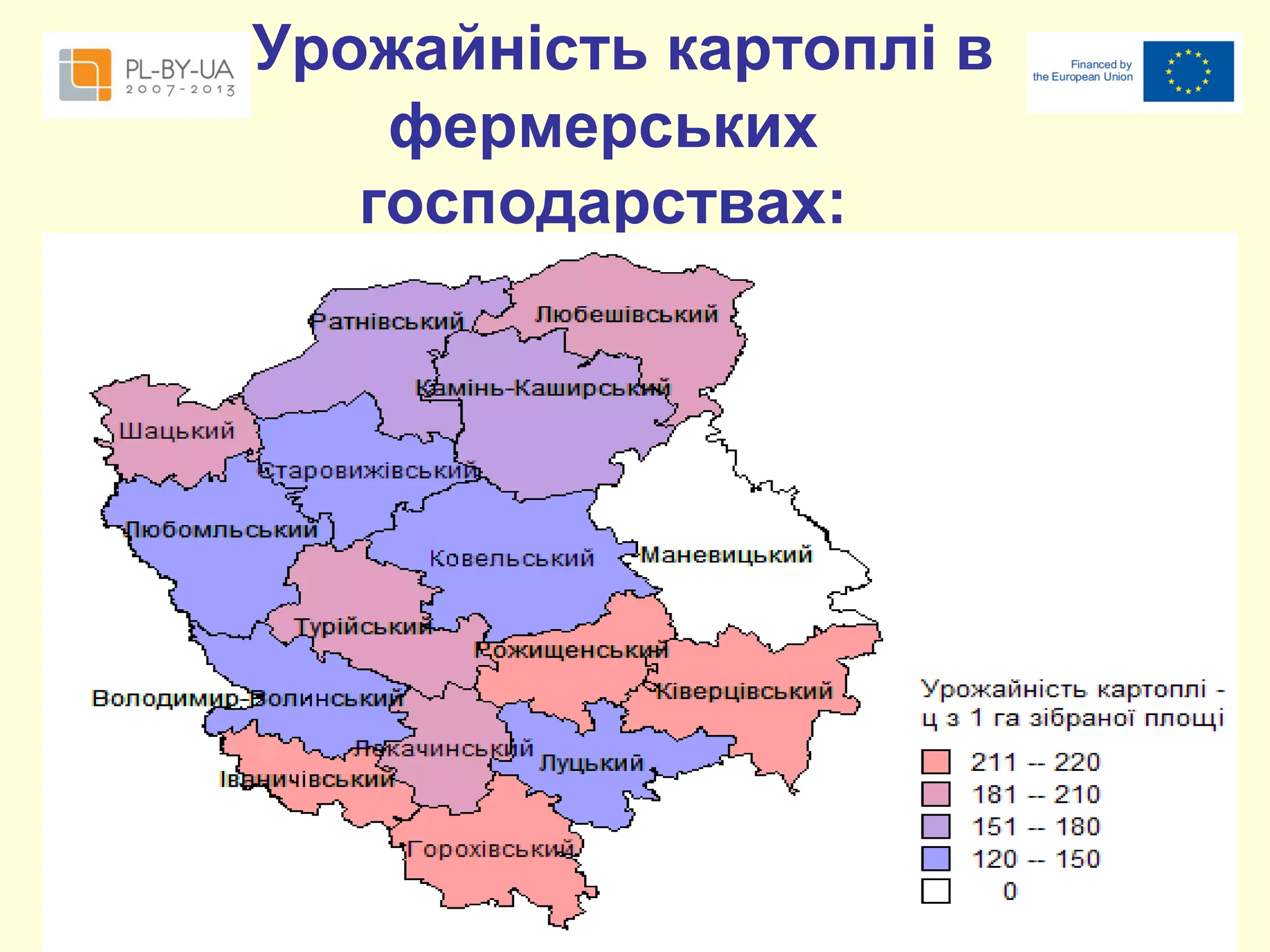 Урожайність картоплі в
фермерських
господарствах:

 
