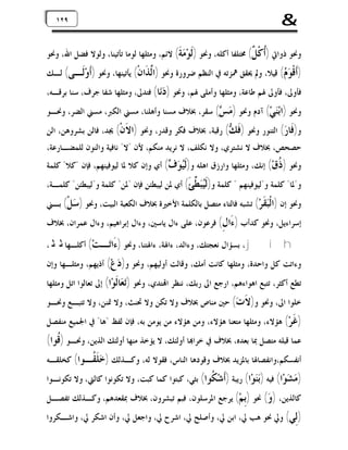 ‫&‬

‫٩٢٩٢١‬
‫١‬

‫ﻭﳓﻮ ﺫﻭﺍﰐ )ﹸﻛﹾ ﹲ( ﳐﺘﻠﻔﺎ ﺃﻛﻠﻪ، ﻭﳓﻮ )ﹶﻮ‪  ‬ﹶ( ﻻﺋﻢ، ﻭﻣﺜﻠﻬﺎ ﻟﻮﻣﺎ ﺗﺄﺗﻴﻨﺎ، ﻭﻟﻮﻻ ﻓﻀﻞ ﺍﷲ، ﻭﳓﻮ‬
‫ﻟ ﻣﺔ‬
‫ﺃ ﻞ‬
‫)ﹶﻗﹾ ‪ ( ‬ﻗﻴﻼ، ﻭﱂ ﳛﻘﻖ ﳘﺰﺗﻪ ﰲ ﺍﻟﻨﻈﻢ ﺿﺮﻭﺭﺓ ﻭﳓﻮ )ﺍﱠ ﹶﺍﻥﹾ( ﻳﺄﺗﻴﻨﻬﺎ، ﻭﳓﻮ )ﹶﻭ‪‬ﹶـﻰ( ﻟـﻚ‬
‫ﺃﻟ‬
‫ﻟﺬ‬
‫ﺃ ﻮﻡ‬

‫ﻓﺄﻭﱃ، ﻓﺄﻭﱃ ﳍﻢ ﻃﺎﻋﺔ، ﻭﻣﺜﻠﻬﺎ ﻭﺃﻣﻠﻰ ﳍﻢ، ﻭﳓﻮ ) ‪‬ﺎ( ﻓﺘﺪﱃ، ﻭﻣﺜﻠﻬﺎ ﺷﻔﺎ ﺟﺮﻑ، ﺳﻨﺎ ﺑﺮﻗـﻪ،‬
‫ﺩﻧ‬

‫ﻭﳓﻮ )ﺍﺑ‪‬ﻲ‪ (‬ﺁﺩﻡ ﻭﳓﻮ ) ‪ ( ‬ﺳﻘﺮ، ﲞﻼﻑ ﻣﺴﻨﺎ ﻭﺃﻫﻠﻨﺎ، ﻣﺴﲏ ﺍﻟﻜﱪ، ﻣﺴﲏ ﺍﻟﻀﺮ، ﻭﳓـﻮ‬
‫ﻣﺲ‬
‫ﻨ‬

‫ﻭ) ﹶﺎ ‪ (‬ﺍﻟﺘﻨﻮﺭ ﻭﳓﻮ ) ﹶ ‪ (‬ﺭﻗﺒﺔ، ﲞﻼﻑ ﻓﻜﺮ ﻭﻗﺪﺭ، ﻭﳓﻮ )ﺍ ﹶﻥﹾ( ﳚﺪ، ﻓﺎﻟﻦ ﺑﺸﺮﻭﻫﻦ، ﺍﻟﻦ‬
‫ﻻ‬
‫ﻓﻚ‬
‫ﻓﺭ‬
‫ﺣﺼﺤﺺ، ﲞﻼﻑ ﻻ ﻧﺸﺘﺮﻱ، ﻭﻻ ﻧﻜﻠﻒ، ﻻ ﻧﺮﻳﺪ ﻣﻨﻜﻢ، ﻷﻥ "ﻻ" ﻧﺎﻓﻴﺔ ﻭﺍﻟﻨﻮﻥ ﻟﻠﻤﻀـﺎﺭﻋﺔ،‬
‫ﻭﳓﻮ ) ﹸﻕ‪ (‬ﺇﻧﻚ، ﻭﻣﺜﻠﻬﺎ ﻭﺍﺭﺯﻕ ﺍﻫﻠﻪ ﻭ)ﹶ‪ (  ‬ﺃﻱ ﻭﺇﻥ ﻛﻼ ﳌﺎ ﻟﻴﻮﻓﻴﻨﻬﻢ، ﻓﺈﻥ "ﻛﻼ" ﻛﻠﻤﺔ‬
‫ﻟﻴﻮﻑ‬
‫ﺫ‬

‫ﻭ"ﳌﺎ" ﻛﻠﻤﺔ ﻭ"ﻟﻴﻮﻓﻴﻨﻬﻢ " ﻛﻠﻤﺔ ﻭ)ﹶ‪ ‬ﱢ ﹶ( ﺃﻱ ﳌﻦ ﻟﻴﺒﻄﺌﻦ ﻓﺈﻥ "ﳌﻦ" ﻛﻠﻤﺔ ﻭ"ﻟﻴﺒﻄﺌﻦ" ﻛﻠﻤـﺔ،‬
‫ﻟﻴﺒﻄﺊ‬

‫ﻭﳓﻮ ﺇﻥ )ﺍﻟﹾ‪ ‬ﹶﺮ‪ (‬ﺗﺸﺒﻪ ﻓﺎﻟﺘﺎﺀ ﻣﺘﺼﻞ ﺑﺎﻟﻜﻠﻤﺔ ﺍﻷﺧﲑﺓ ﲞﻼﻑ ﺍﻟﻜﻌﺒﺔ ﺍﻟﺒﻴﺖ، ﻭﳓﻮ ) ‪‬ﻞﹾ( ﺑـﲏ‬
‫ﺳ‬
‫ﺒﻘ‬

‫ﺇﺳﺮﺍﺀﻳﻞ، ﻭﳓﻮ ﻛﺪﺃﺏ ) َﺍ ِ( ﻓﺮﻋﻮﻥ، ﻋﻠﻰ ﺀﺍﻝ ﻳﺎﺳﲔ، ﻭﺀﺍﻝ ﺇﺑﺮﺍﻫﻴﻢ، ﻭﺀﺍﻝ ﻋﻤﺮﺍﻥ، ﲞﻼﻑ‬
‫ﺀﻝ‬
‫‪ ، j i h‬ﺑﺴﺆﺍﻝ ﻧﻌﺠﺘﻚ، ﻭﺀﺍﻟﺪ، ﺀﺍﳍﺔ، ﺀﺍﳍﺘﻨﺎ، ﻭﳓﻮ ) َﺍ‪‬ـﺖ‪ (‬ﺃﻛﻠـﻬﺎ ﭠ ﭡ ،‬
‫ﺀﺗ‬

‫ﻭﺀﺍﺗﺖ ﻛﻞ ﻭﺍﺣﺪﺓ، ﻭﻣﺜﻠﻬﺎ ﻛﺎﻧﺖ ﺃﻣﻚ، ﻭﻗﺎﻟﺖ ﺃﻭﻟﻴﻬﻢ، ﻭﳓﻮ ﻭ) ‪‬ﻉ‪ (‬ﺃﺫﻳﻬﻢ، ﻭﻣﺜﻠـﻬﺎ ﻭﺇﻥ‬
‫ﺩ‬

‫ﺗﻄﻊ ﺃﻛﺜﺮ، ﺗﺘﺒﻊ ﺍﻫﻮﺍﺀﻫﻢ، ﺍﺭﺟﻊ ﺍﱃ ﺭﺑﻚ، ﻧﻨﻈﺮ ﺍ‪‬ﺘﺪﻱ، ﻭﳓﻮ )‪ ‬ﺎﹶﻮ‪‬ﺍ( ﺇﱃ ﺗﻌﺎﻟﻮﺍ ﺍﺗﻞ ﻭﻣﺜﻠﻬﺎ‬
‫ﺗﻌ ﻟ‬

‫ﺧﻠﻮﺍ ﺍﱃ، ﻭﳓﻮ ﻭ) ﹶ ‪ (‬ﺣﲔ ﻣﻨﺎﺹ ﲞﻼﻑ ﻭﻻ ﺗﻜﻦ ﻭﻻ ﲢﻨﺚ، ﻭﻻ ﲤﻨﻦ، ﻭﻻ ﺗﺘﺒـﻊ ﻭﳓـﻮ‬
‫ﻻﺕ‬

‫) ﹶﺮ‪ (‬ﻫﺆﻻﺀ، ﻭﻣﺜﻠﻬﺎ ﻣﺘﻌﻨﺎ ﻫﺆﻻﺀ، ﻭﻣﻦ ﻫﺆﻻﺀ ﻣﻦ ﻳﻮﻣﻦ ﺑﻪ، ﻓﺈﻥ ﻟﻔﻆ "ﻫﺎ" ﰲ ﺍﳉﻤﻴﻊ ﻣﻨﻔﺼﻞ‬
‫ﻏ‬

‫ﻋﻤﺎ ﻗﺒﻠﻪ ﻣﺘﺼﻞ ﲟﺎ ﺑﻌﺪﻩ، ﲞﻼﻑ ﰲ ﺧﺮﺍ‪‬ﺎ ﺃﻭﻟﺌﻚ، ﻻ ﻳﺆﺧﺬ ﻣﻨﻬﺎ ﺃﻭﻟﺌﻚ ﺍﻟﺬﻳﻦ، ﻭﳓـﻮ ) ﹸﻮﺍ(‬
‫ﻗ‬
‫ﺃﻧﻔﺴﻜﻢ،ﻭﺍﻧﻔﺼﺎﳍﺎ ﺑﺎﳌﺰﻳﺪ ﲞﻼﻑ ﻭﻗﻮﺩﻫﺎ ﺍﻟﻨﺎﺱ، ﻓﻘﻮﻻ ﻟﻪ، ﻭﻛـﺬﻟﻚ ) ‪ ‬ﹶ ﹸـﻮﺍ( ﻛﺨﻠﻘـﻪ‬
‫ﺧﻠﻘ‬

‫) ‪ ‬ﻮ‪‬ﺍ( ﻓﻴﻪ )‪‬ﻮ‪‬ﺍ( ﺭﻳﺒﺔ )ﹶﺷ‪ ‬ﹸﻮﺍ( ﺑﺜﻲ، ﻛﺒﺘﻮﺍ ﻛﻤﺎ ﻛﺒﺖ، ﻭﻻ ﺗﻜﻮﻧﻮﺍ ﻛﺎﻟﱵ، ﻭﻻ ﺗﻜﻮﻧـﻮﺍ‬
‫ﺃ ﻜ‬
‫ﺑﻨ‬
‫ﻣﺸ‬

‫ﻛﺎﻟﺬﻳﻦ، ) ‪ (‬ﳓﻮ )ِﻢ‪ (‬ﻳﺮﺟﻊ ﺍﳌﺮﺳﻠﻮﻥ، ﻓﺒﻢ ﺗﺒﺸﺮﻭﻥ، ﲞﻼﻑ ﲟﻘﻌﺪﻫﻢ، ﻭﻛـﺬﻟﻚ ﺗﻔﺼـﻞ‬
‫ﺑ‬
‫ﻭ‬

‫)ِﻲ( ﻭﱄ ﳓﻮ ﻫﺐ ﱄ، ﺍﺑﻦ ﱄ، ﻭﺃﺻﻠﺢ ﱄ، ﺍﺷﺮﺡ ﱄ، ﻭﺍﺟﻌﻞ ﱄ، ﻭﺃﻥ ﺍﺷﻜﺮ ﱄ، ﻭﺍﺷـﻜﺮﻭﺍ‬
‫ﻟ‬

 