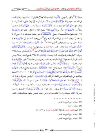 ‫‪                ‬‬
‫‪‬‬
‫‪ ‬‬
‫‪‬‬
‫‪ ‬א‪  ‬א‪FW ‬א‪ ‬א‪ ‬א‪  ‬א‪KKE ‬‬

‫א‪‬א‪‬‬

‫ﺳﺒﺄ]٥١[[)١( ﺑﺎﳉﺮ واﻟﺘﻨﻮﻳﻦ. ‪ [٢٥] H_I‬ﺑﺘﺸﺪﻳﺪ اﻟﻼم; ﻹدﻏﺎم ﻧﻮن: }أن{ ﻓﻴﻬﺎ, وﻷﳖﺎ ﻛﺘﺒﺖ‬
‫ُ‬
‫ﰲ اﳌﺼﺤﻒ ﻣﻮﺻﻮﻟﺔ. ‪ [٢٥] H`I‬ﺑﻴـﺎء اﻻﺳـﺘﻘﺒﺎل ﻛﻴـﺎء:} َﻳﻘـﻮم{ ﻓﻌـﲆ ﻫـﺬه اﻟﻘـﺮاءة ﻻ‬

‫ً‬
‫وﻗﻒ ﻋﲆ: ‪ [٢٤] H]I‬إن ﺟﻌـﻞ: ‪ H` _I‬ﻣﻔﻌـﻮﻻ ﺑـﻪ ﻟـــ: ‪ H]I‬أو ﻣﻨـﺼﻮﺑﺎ‬
‫ﺑﺪﻻً ﻣﻦ: ‪ ,[٢٤] H^I‬أو ﻣﻦ: ‪ [٢٤] HZI‬ﻓﻴﺼﻞ اﻟﻘﺎرئ اﻟﻜﻼم وﻳﻘﻒ ﻋﲆ: ‪HÊI‬‬

‫ﱡ‬
‫]٤٧[ وﻓﻴــﻪ ﻃ ـﻮل وﺗﻜﻠــﻒ, وإن ﺟﻌــﻞ: ‪ H` _I‬ﺧــﱪ ﻣﺒﺘــﺪأ ﳏــﺬوف أي: }ﻫــﻲ أن ﻻ‬

‫ﻳــﺴﺠﺪوا{ ﺑﻌــﻮد اﻟــﻀﻤﲑ إﱃ اﻷﻋــﲈل, أو ﻫــﻮ أو)٢( ﻫــﻲ ﺑﻌــﻮد اﻟــﻀﻤﲑ إﱃ: ‪ HZI‬ﺟــﺎز‬
‫ُۡ‬

‫َ ُ َ ََ ُۡ ُ َ‬
‫اﻟﻮﻗﻒ ﻋﲆ ﳞﺘﺪون, وﻓﻴﻪ رﻓﻖ ﺑﺎﻟﻘﺎرئ ﻓﺎﻋﻠﻤﻪ)٣(. ‪I‬ما يفون وما يعلنون‪ [٢٥] H‬ﺑﺎﻟﻴـﺎء ﻓـﻴﻬﲈ.‬
‫ِ‬

‫َ‬
‫َ ۡ ِ َِۡ‬
‫‪I‬فألقهِ إلهـم‪ [٢٨] H‬ﺑـﺎﺧﺘﻼس ﻛـﴪة اﳍـﺎء ﻗـﺎﻟﻮن وﺑـﺼﻠﺘﻬﺎ ﺑﻴـﺎء ورش. ]‪p o n mI‬‬
‫ِ‬
‫٢٨٢‬
‫ﺏ] )٤،(٣١[ َ‬
‫ُ ُّ َ‬
‫َ‬
‫‪[٣٨] Hc o nI ,[٣٢] H© o nI ,[٢٩] Hq‬ذﻛـــﺮ[ . ‪I‬أتم ــدونن بم ــال‪[٢٥] H‬‬
‫ِـ‬
‫ِ ِـ ٖ‬

‫ﺑﻨــﻮﻧﲔ اﻷوﱃ ﻣﻈﻬــﺮة, وإﺛﺒــﺎت اﻟﻴــﺎء وﺻــﻼ. ‪ [٣٦] HI H GI‬ﺑﻔــﺘﺢ اﻟﻴــﺎء وﺻــﻼ, وﻋــﻦ‬

‫ﻗﺎﻟﻮن ﰲ اﻟﻮﻗﻒ وﺟﻬﺎن: إﺛﺒﺎت اﻟﻴـﺎء وﺣـﺬﻓﻬﺎ, وﻋـﻦ ورش ﺣـﺬﻓﻬﺎ ﻻ ﻏـﲑ. ‪Hq p oI‬‬
‫ﺏ]٣٧١[‬

‫ﺏ]٦[‬

‫ﻣﺎﺟﺴﺘﲑ _ ﻣﺮﺍﻡ ﺍﻟﻠﻬﻴﱯ ) ﻛﺎﻣﻞ ﺍﻟﺮﺳﺎﻟﺔ.. ﺍﻟﺼﻮﺭﺓ ﺍﻟﻨﻬﺎﺋﻴﺔ ( ١٤٠‬

‫ﻣﻮﺿــﻌﺎن]٩٣، ٠٤[. و‪ [٤٠] HvI‬ذﻛــﺮ. ‪ [٤٤] Há àI‬ﺑﻐــﲑ ﳘــﺰة. ]‪[٤٥] HI H GI‬‬
‫)٥(‬
‫َُۡ َ‬
‫ذﻛﺮ[ . ‪ [٤٩] H{I‬ﺑﺎﻟﻨﻮن وﻓﺘﺢ اﻟﺘـﺎء. ‪ [٤٩] H~ }I‬ﺑـﺎﻟﻨﻮن وﻓـﺘﺢ اﻟـﻼم. ‪I‬مهلـك‬
‫ﺭ]٠٦[‬
‫َ ﻛــ]٩٥[‬
‫ۡ‬
‫أهلـــهۦ‪ ,[٤٩] H‬و‪ ,[٥٥] H¹ ¸I ,[٥٧] HWI‬و‪ [٦٤ ،٦٣ ،٦٢ ،٦١ ،٦٠] Hh g fI‬ﺳـــﺘﺔ‬
‫ِ ِ‬
‫ﻡ]٩١[‬
‫ﻣﻮاﺿﻊ ﻣﻦ ﺑﺎب اﳍﻤﺰﺗﲔ ﻣﻦ ﻛﻠﻤﺔ ذﻛﺮ ﻛﻠﻪ. ‪I‬إنـا دمـرنهم‪ [٥١] H‬ﺑﻜـﴪ اﳍﻤـﺰة. ‪I‬خـي َ َّ‬
‫َّ َ َّ ۡ َ ٰ ُ ۡ‬
‫َ ٌۡ‬
‫أمـا‬
‫ِ‬
‫ﺏ]٤٦١[‬
‫ُ ۡ ُ َ‬
‫تـــشكون‪ [٥٩] H‬ﺑﺎﻟﺘـــﺎء. ‪ [٦٢] H» º ¹I‬ﺑﺎﻟﺘـــﺎء وﺗـــﺸﺪﻳﺪ اﻟـــﺬال. ‪[٦٣] HÅI‬‬
‫ِ‬
‫ﻑ]٧٥[‬
‫َۢ‬
‫و‪ُُ I‬نشا‪ [٦٣] H‬ذﻛﺮا. ‪ [٦٦] Hh gI‬ﺑﺤﺬف ﳘﺰة اﻟﻮﺻﻞ وﻛﴪ اﻟﻼم وﺗـﺸﺪﻳﺪ اﻟـﺪال وأﻟـﻒ‬

‫َ ُ‬

‫َّـ ُ َ ٰ ٗ‬
‫ﺑﻌــﺪﻫﺎ. ‪I‬إذا كنـا تربـا‪ [٦٧] H‬ﲠﻤــﺰة واﺣــﺪة ﻋــﲆ اﳋــﱪ. ‪ [٦٧] H` _I‬ﺑﻨــﻮن واﺣــﺪة,‬
‫ِ‬

‫ﲠﻤﺰﺗﲔ اﻟﺜﺎﻧﻴﺔ ﻣﺴﻬﻠﺔ ﺑﲔ ﺑﲔ ﻛﺎﻟﻴﺎء, وﻗﺎﻟﻮن ﻋﲆ أﺻـﻠﻪ ﻳﻔـﺼﻞ ﺑﻴـﻨﻬﲈ ﺑﻤـﺪة ﺑﻤﻘـﺪار أﻟـﻒ,‬
‫ــــــــــــــــــ‬
‫)١( زﻳﺎدة ﻣﻦ ﲨﻴﻊ اﻟﻨﺴﺦ ﻋﺪا اﻷﺻﻞ.‬
‫)٢( ﰲ )ش−و( )و(.‬

‫٧١/١١/٤٣٤١‬

‫)٣( ُﻳﻨﻈﺮ: )ﳐﺘﴫ اﻟﺘﺒﻴﲔ(:٤/٥٤٩−٦٤٩, )ﻣﻨﺎر اﳍﺪى(: ص٩٦٥و٠٧٥.‬
‫)٤( زﻳﺎدة ﻣﻦ ﲨﻴﻊ اﻟﻨﺴﺦ ﻋﺪا اﻷﺻﻞ.‬
‫)٥( زﻳﺎدة ﻣﻦ ﲨﻴﻊ اﻟﻨﺴﺦ ﻋﺪا اﻷﺻﻞ.‬

‫‪@ @Ali Fattani‬‬

‫‪ ٢٣٩ ‬‬

 