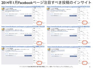 2014年1月Facebookページ注目すべき投稿のインサイト
https://www.facebook.com/enspire.co.jp/posts/650609348314341

https://www.facebook.com/enspire.co.jp/posts/654597507915525

https://www.facebook.com/enspire.co.jp/posts/652533811455228

https://www.facebook.com/enspire.co.jp/posts/653510148024261

https://www.facebook.com/enspire.co.jp/posts/655158881192721

https://www.facebook.com/enspire.co.jp/posts/661411373900805

イーンスパイア(株) 横田秀珠の著作権を尊重しつつ、是非ノウハウはシェアして行きましょう。

1

 
