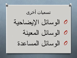 ‫تسميات أخرى‬

‫‪ O‬الوسائل الضيضاحية‬
‫‪ O‬الوسائل المعينة‬
‫‪ O‬الوسائل المساعدة‬

 