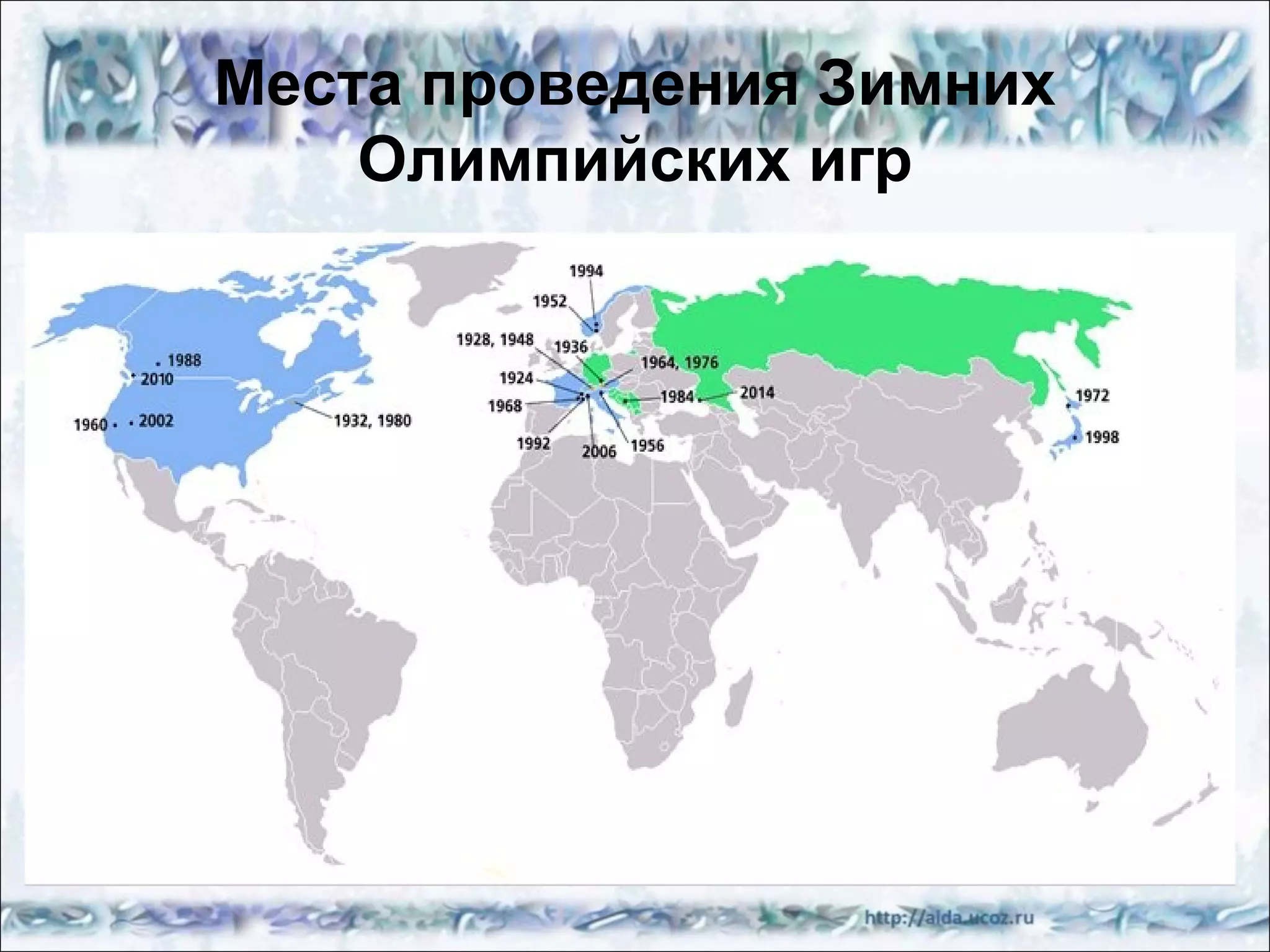 Места проведения Зимних
Олимпийских игр

 