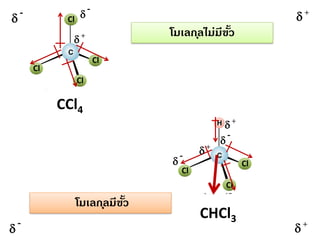 

Cl 

-

+

+

โมเลก ุลไม่มีขว
ั้
Cl

Cl
Cl

CCl4


-

+

+

Cl

Cl

Cl

โมเลก ุลมีขว
ั้


-

CHCl3

+

 