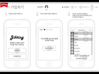 1.
“가입하기”를 터치합니다.

“직딩 초대하기”를 터치합니다.

자신의 주소록과 연결되며,
다중 터치 후 아래 “초대 메시지 보
내기”를 터치합니다.

 