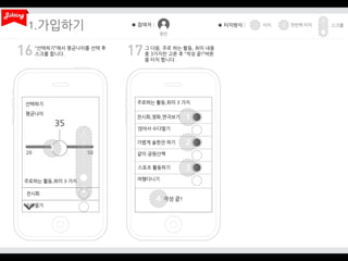 1.
“선택하기”에서 평균나이를 선택 후
스크롤 합니다.

그 다음, 주로 하는 활동, 취미 내용
중 3가지만 고른 후 “작성 끝!”버튼
을 터치 합니다.

 