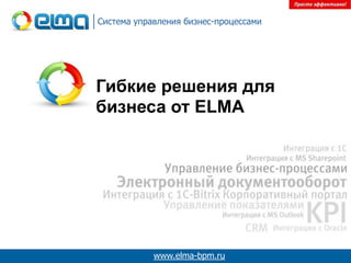 Система управления бизнес-процессами

Гибкие решения для
бизнеса от ELMA

www.elma-bpm.ru

 