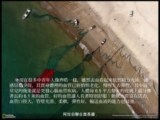 現在很多中青年人像齊皓一樣，雖然表面看起來依然精力充沛，連
感冒都少得，其實身體裡的血管已經悄悄老化，慢慢失去彈性，其中最
常見的後果就是突發心腦血管疾病。人體每 6.5 平方釐米的皮膚上就分佈
著長約 6.1 米的血管。好的血管讓人看著特別舒服：動脈血管富有活力，
血管口徑大，管壁光滑、柔軟，彈性好，輸送血液的能力也最強。
阿拉伯聯合酋長國 .

 