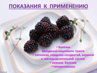 ПОКАЗАНИЯ К ПРИМЕНЕНИЮ

болезни
желудочно-кишечного тракта
патология сердечно-сосудистой, нервной
и мочевыделительной систем
кожные болезни
гиповитаминоз

 