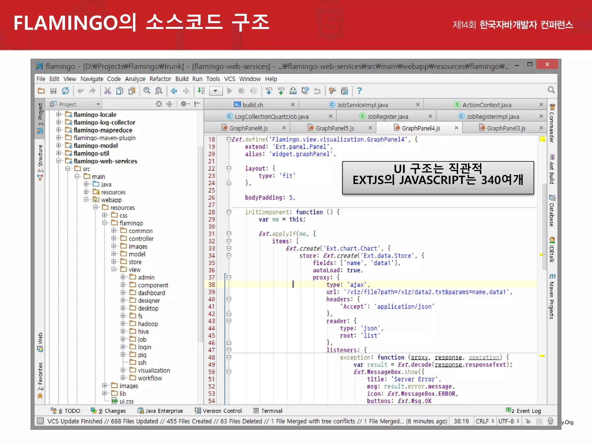 FLAMINGO의 소스코드 구조

UI 구조는 직관적
EXTJS의 JAVASCRIPT는 340여개

 