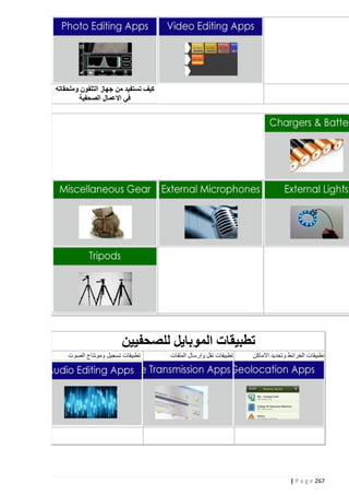 ‫كيف تستفيد من جهاز التلفون وملحقاته‬
‫في االعمال الصحفية‬

‫تطبيقات الموبايل للصحفيين‬
‫نطبيقات الخرائط وتحديد االماكن‬

‫762 ‪| P a g e‬‬

‫تطبيقات نقل وارسال الملفات‬

‫تطبيقات تسجيل ومونتاج الصوت‬

 