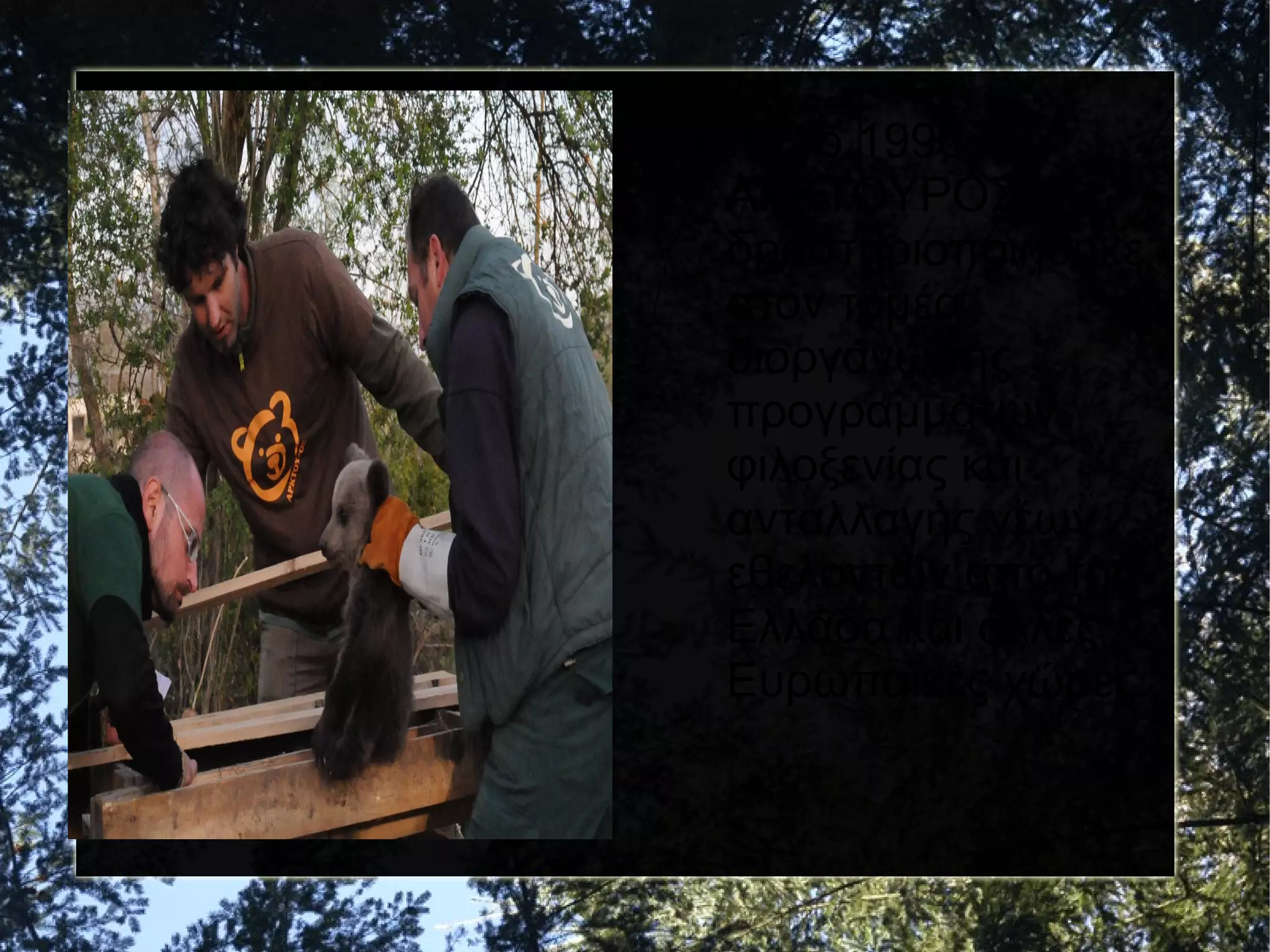 Από το 1996, ο
ΑΡΚΤΟΥΡΟΣ
δραστηριοποιήθηκε
στον τομέα
διοργάνωσης
προγραμμάτων
φιλοξενίας και
ανταλλαγής νέων
εθελοντών από την
Ελλάδα και άλλες
Ευρωπαϊκές χώρες.

 