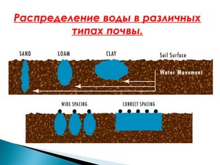 Распределение воды в различных
типах почвы.

 