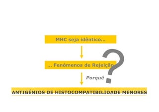 MHC seja idêntico…

… Fenómenos de Rejeição
Porquê
ANTIGÉNIOS DE HISTOCOMPATIBILIDADE MENORES

 