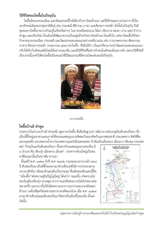 วิถีชีวิตของไทลื้อในปจจุบัน

ไทลื้อมีขนบธรรมเนียม และวัฒนธรรมที่ใกลเคียงกับชาวไทยลานนา แตก็มีลักษณะบางประการ ที่เปน
เอกลักษณเดิมของกลุมชาติพันธุ เชน ประเพณี พิธีกรรม ภาษา และศิลปะการทอผา ดังนั้นในปจจุบัน จึงมี
ชุมชนชาวไทลื้อกระจายกันอยูในจังหวัดตางๆ ในภาคเหนือตอนบน ไดแก เชียงราย พะเยา นาน แพร ลําปาง
ลําพูน และเชียงใหม ถึงแมจะไดพัฒนาความเปนอยูคลายกับชาวไทยลานนาโดยทั่วไป แตชาวไทยลื้อก็ยังคง
รักษาขนบธรรมเนียม ประเพณี และวัฒนธรรมของตนเองอยางเหนียวแนน เชน การเกษตรกรรม หัตถกรรม
อาหาร ศิลปะการทอผา วรรณกรรม และภาษาไทลื้อ ซึ่งถือไดวา เปนเผาที่สามารถนําวัฒนธรรมของตนเองมา
ปรับใหเขากับสังคมสมัยใหมไดอยางกลมกลืน และมีวิถีชีวิตที่ไมตางกับคนในสังคมเมืองมากนัก เพราะวิถีชีวิตที่
เรียบงายนี้เองทําใหคนไทลื้อเปนชนเผาที่มีวัฒนธรรมที่มีความโดดเดนจนถึงปจจุบัน

สาวงามไทลือ
้

ไทลื้อบานธิ ลําพูน

ประชากรในอําเภอบานธิ สวนหนึ่ง พูดภาษาไทลื้อ ซึ่งสันนิษฐานวา หนีมาจากเมิงเจงฮุงในสิบสองปนนา ซึ่ง
เมืองนี้ตั้งอยูแถบชายแดนภาคใตของมณฑลยูนนานทิศตะวันออกติดกับแขวงฟองสาลี ประเทศลาว ทิศใตติด
แขวงอุดมชัย แขวงหลวงน้ําทาประเทศลาวและยังมีเขตตอดตอ กับทองถิ่นเมืองยอง เมืองยาง เชียงตุง ประเทศ
พมา ปจจุบันแควนสิบสองปนนา ขึ้นตรงกับมณฑลยูนนานของจีน มี
๓ อําเภอ คือ เชียงรุง เมืองฮาย เมืองลา ประชากรสวนใหญเปนชน
ชาติไตนอกนั้นเปนชาวฮั่น ชาวเขา
ตั้งแตป พ.ศ. ๑๗๒๓ ถึงป พ.ศ. ๒๔๙๒ รวมระยะเวลานานถึง ๗๖๙
ป สิบสองปนนาเปนที่ตั้งของอาณาจักรเชียงรุงซึ่งมีการปกครองตาม
ระบอบศักดินา มีพระเจาแผนดินเปนประมุข ชื่อเดิมของดินแดนนี้คือ
“เมืองลื้อ”พอหนานสุธันปญโญใหญ ไดเลาวา ขณะนั้น เกิดความไม
สงบในเมืองเชียงรุง สาเหตุมาจากการแยงชิงพระราชบัลลังกหลายตอ
หลายครั้ง นอกจากนั้นก็ยังมีสงครามจากการรุกรานของกองทัพพมา
ลานนา แตในที่สุดก็ลมสลายเพราะกองทัพมองโกล เมื่อ พ.ศ. ๑๘๒๗
อาณาจักรเชียงรุงและสิบสองปนนาจึงตกเปนเมืองขึ้นของจีน ตั้งแต
บัดนั้น
กลุมสาระการเรียนรูการงานอาชีพและเทคโนโลยี โรงเรียนสวนบุญโญปถัมภ ลําพูน

 