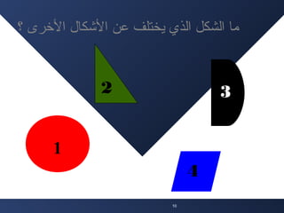 ‫ما الشكل الذي يختلف عن الكشكال الرخرى ؟‬

‫2‬

‫3‬

‫1‬
‫4‬
‫01‬

 