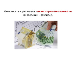 Известность – репутация - инвест.привлекательностьинвестиции - развитие.

 